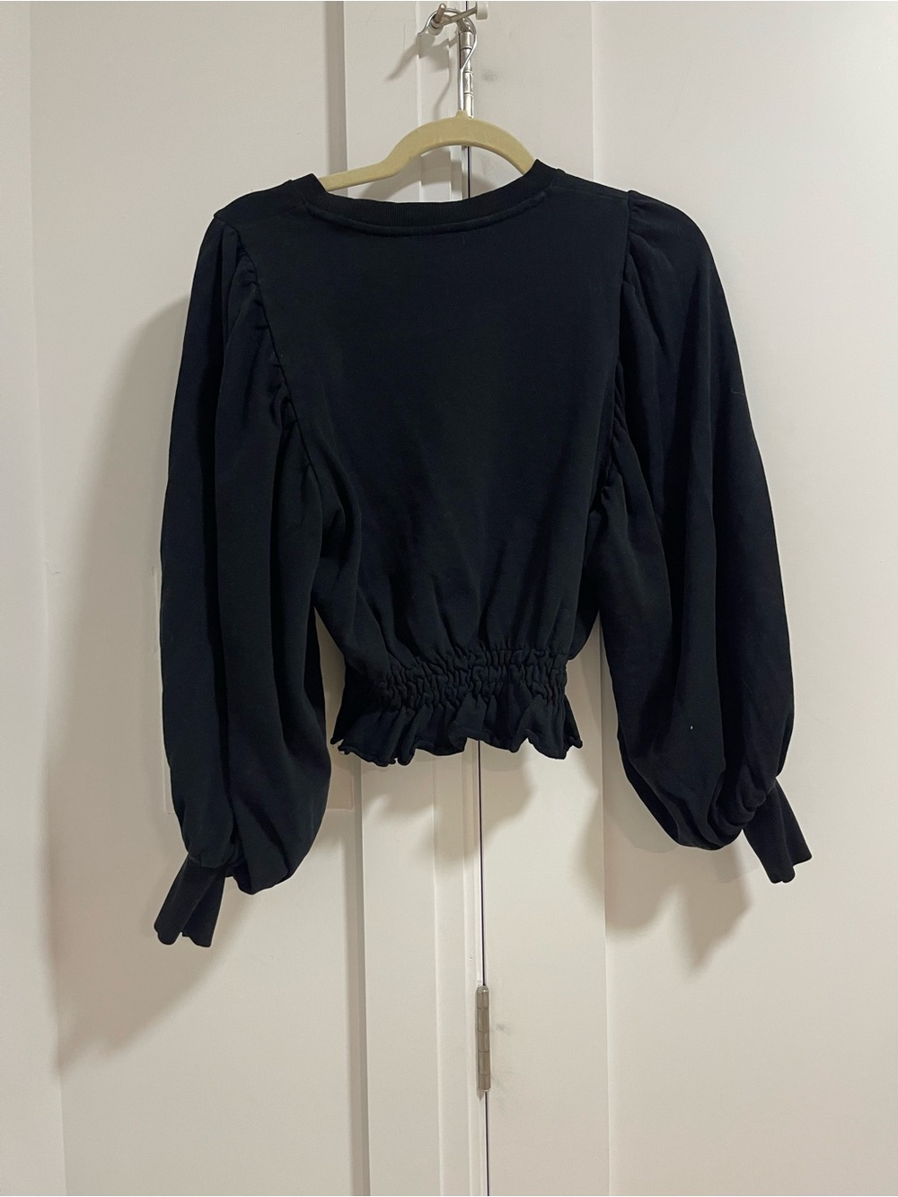 Zara Black Puff-Sleeve Smocked Waist Sweatshirt - Picture 2 of 2